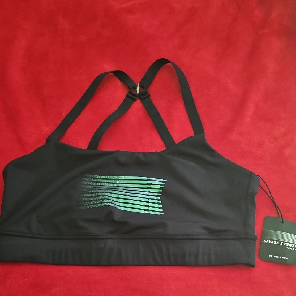 Savage X Fenty Band-it Low Impact Black and Green Sports Bra